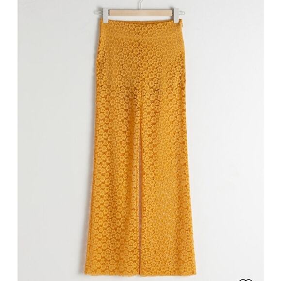 & Other Stories Yellow Lace Flare Stretch Pull on Pants Sz 2 - Picture 4 of 12